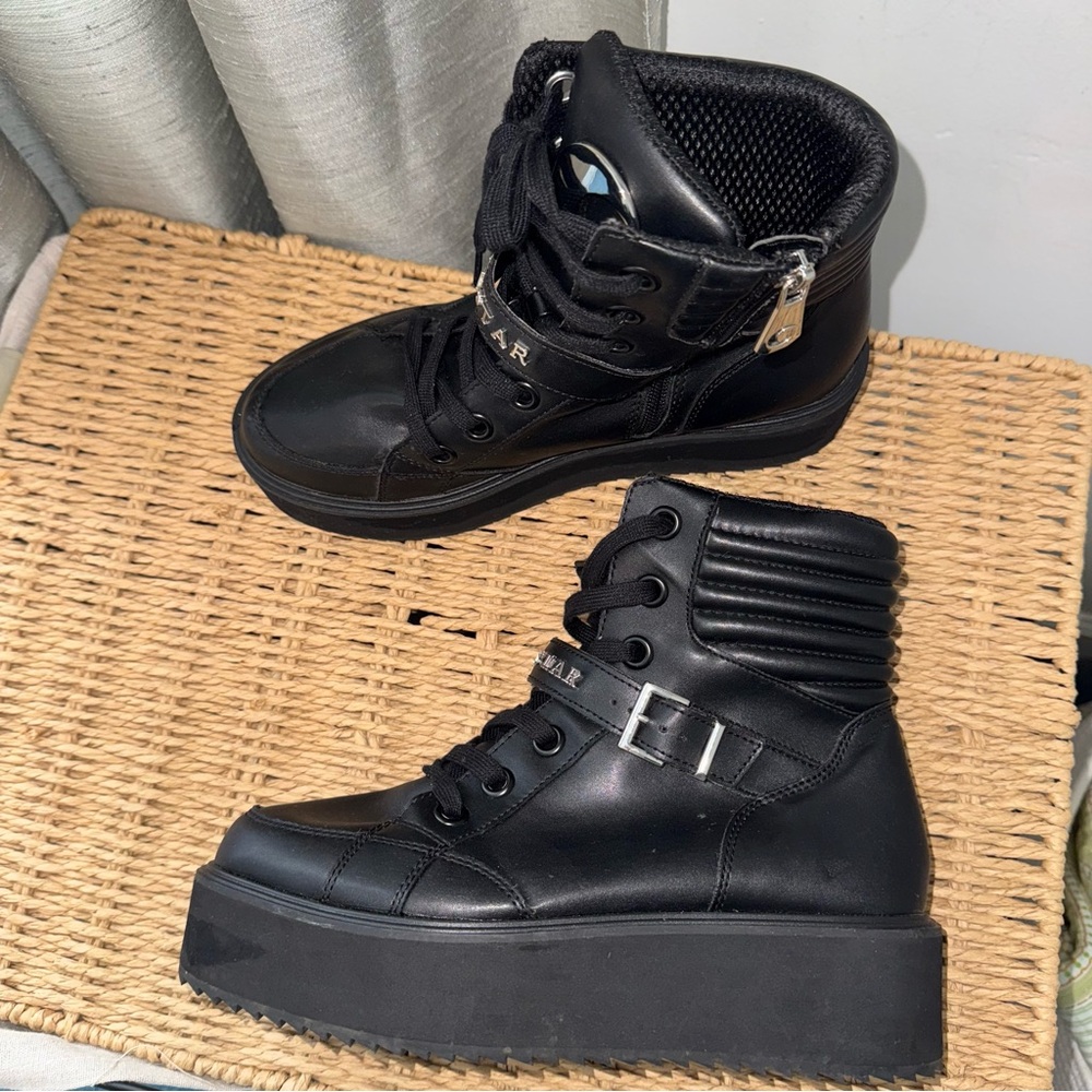 Killstar Luna Black Platform Boots 8 Vegan Leather Rare Punk Goth - Picture 10 of 14